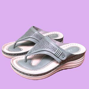 Siketu Women's Grey Wedges Thongs Shoes size 36 (5.5 - 6 USA)
